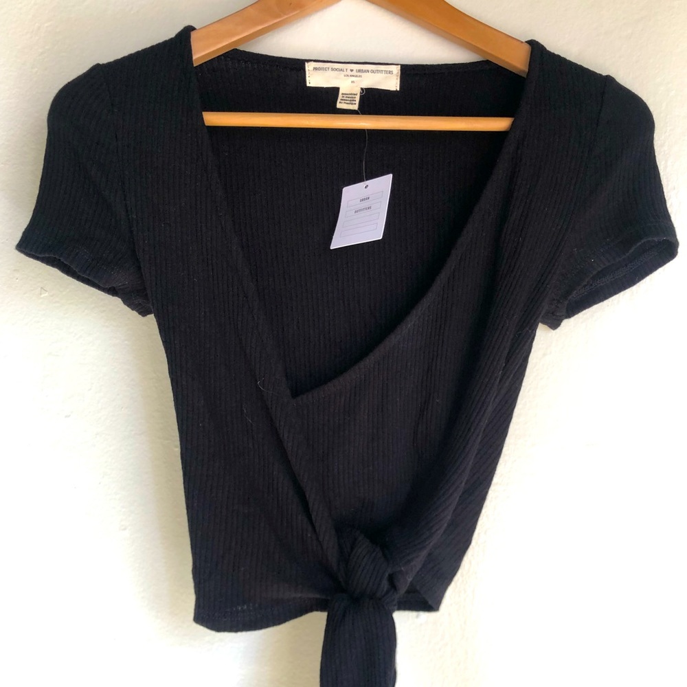 NWT Project Social T Black Tie Side Crop Top XS